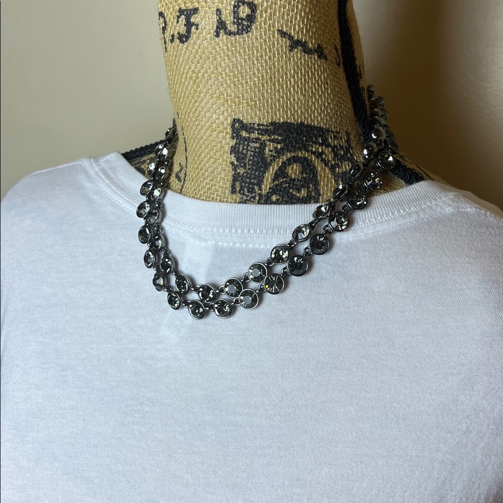 Vintage Givenchy Crystal Link Necklace Rhinestone Headlight Gunmetal- RARE - Picture 11 of 15